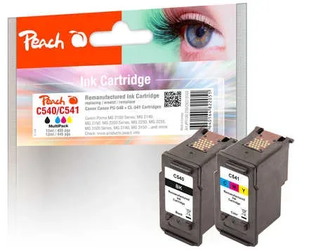 Peach C540 BK 2 Druckerpatronen (bk, col) ersetzt Canon PG-540BK, CL-541C, 5225B006 für z.B. Canon Pixma TS 5150, Canon Pixma TS 5151