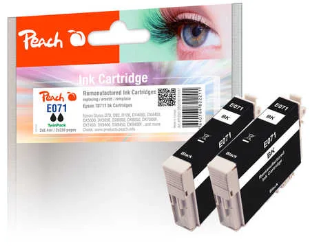 Peach E711 bk 2 Druckerpatronen XL 2*bk ersetzt Epson T0711 bk*2, C13T07114011 für z.B. Epson Stylus DX 7400, Epson Stylus SX 210, Epson Stylus D 120