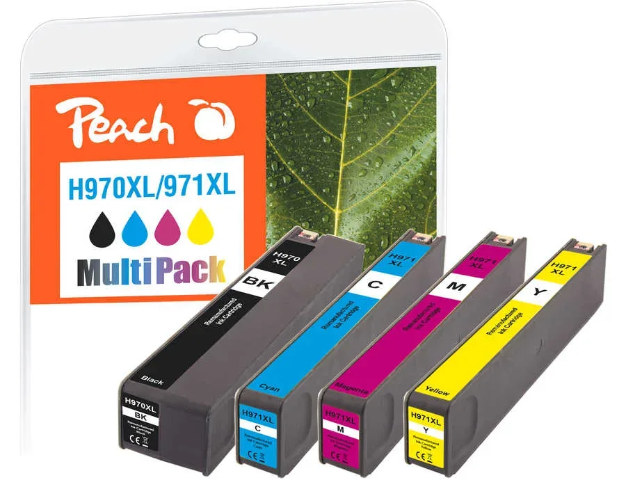 Peach HP 970 XL 4 Druckerpatronen XL (bk, c/m/y) ersetzt HP No. 970XL, No. 971XL, CN625A, CN626A, CN627A, CN628A für z.B. HP OfficeJet Pro X 450