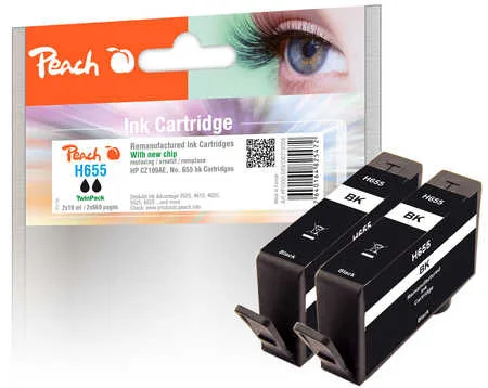 Peach HP 655 bk 2 Druckerpatrone 2*bk ersetzt HP No. 655 bk*2, CZ109AE für z.B. HP DeskJet Ink Advantage 3525, HP DeskJet Ink Advantage 4615