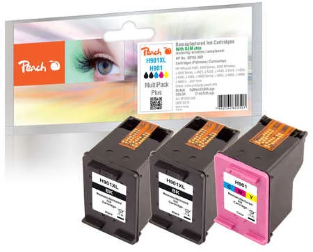 Peach HP 901 XL 3 Druckköpfe XL (2*bk, col) ersetzt HP No. 901XL, CC654AE*2, CC656AE für z.B. HP OfficeJet 4500, HP OfficeJet 4500 Wireless