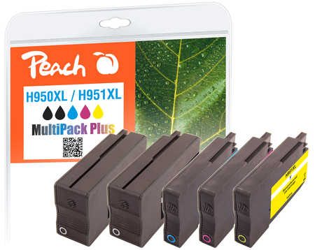 Peach HP 950 XL 5 Druckerpatronen XL (2*bk, c/m/y) ersetzt HP No. 950XL, No. 951XL, CN045E*2, CN046E, CN047E, CN048E