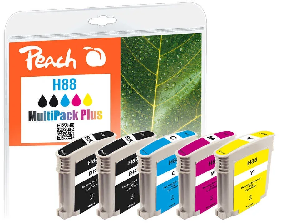 Peach HP 88 5 Druckerpatronen (2*bk, c/m/y) ersetzt HP No. 88, C9385AE*2, C9386AE, C9387AE, C9388AE für z.B. HP OfficeJet Pro K 5300