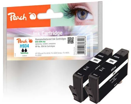 Peach HP 934 bk 2Druckerpatrone 2*bk ersetzt HP No. 934 bk*2, C2P19A*2 für z.B. HP OfficeJet Pro 6230, HP OfficeJet Pro 6830, HP OfficeJet 6815