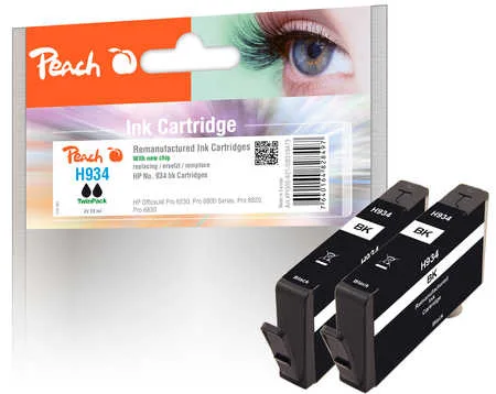 Peach HP 934 bk 2 Druckerpatrone 2*bk ersetzt HP No. 934 bk*2, C2P19A*2 für z.B. HP OfficeJet Pro 6230, HP OfficeJet Pro 6830, HP OfficeJet 6815
