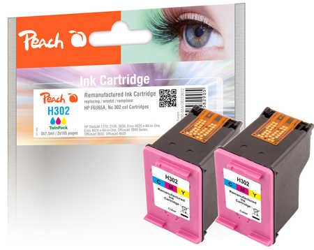 Peach HP 302 c 2 Druckköpfe 2*col ersetzt HP No. 302 c*2, F6U65AE*2 für z.B. HP Envy 4524 e-All-in-One, HP OfficeJet 5232, HP Envy 4528 e-All-in-One
