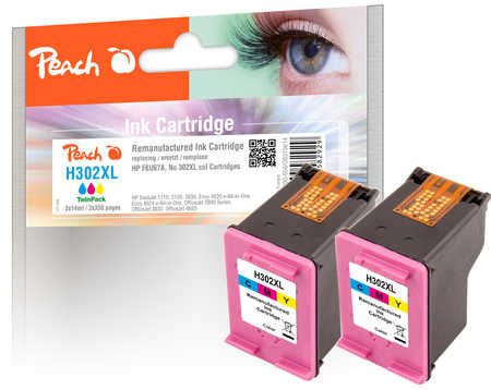 Peach HP 302 XLc 2 Druckköpfe XL 2*col ersetzt HP No. 302XL c*2, F6U67AE*2 für z.B. HP Envy 4524 e-All-in-One, HP OfficeJet 5232, HP OfficeJet 3833