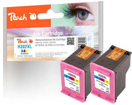 Peach HP 302 XLc 2 Druckköpfe XL 2*col ersetzt HP No. 302XL c*2, F6U67AE*2 für z.B. HP Envy 4524 e-All-in-One, HP OfficeJet 5232, HP OfficeJet 3833