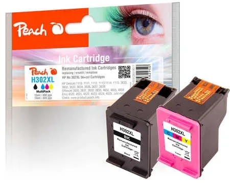 Peach HP 302 XL 2 Druckköpfe XL (bk, col) ersetzt HP No. 302XL, F6U68AE, F6U67AE für z.B. HP Envy 4524 e-All-in-One, HP OfficeJet 5232, HP DeskJet 3632