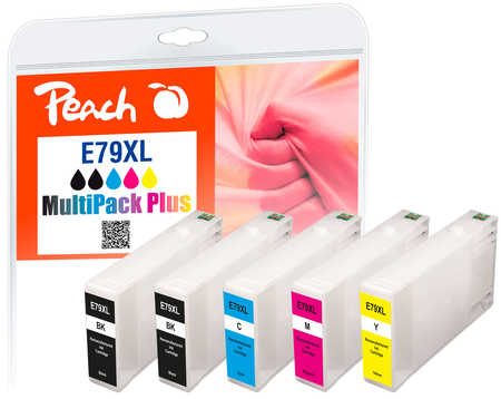 Peach E79 XL 5 Druckerpatronen XL (2*bk, c/m/y) ersetzt Epson No. 79XL, C13T79054010 für z.B. Epson WorkForce Pro WF -4600