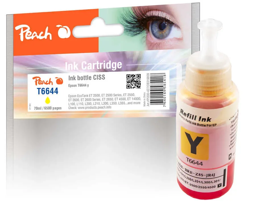 Peach E664 Y Tintenbehälter ye ersetzt Epson No. 664Y, C13T664440 für z.B. Epson L 355, Epson EcoTank ET -14000, Epson EcoTank ET -2500, Epson L 100