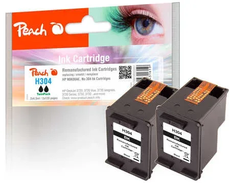 Peach HP 304 BK 2 Druckköpfe 2*bk ersetzt HP No. 304 BK*2, N9K06AE*2 für z.B. HP DeskJet 3720, HP DeskJet 3730, HP DeskJet Ink Advantage 3700 MFP