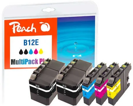 Peach B12 E 5 Druckerpatronen (2*bk, c/m/y) ersetzt Brother LC-12E für z.B. Brother MFCJ 6925 DW
