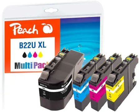 Peach B22 UXL 4 Druckerpatronen XL (bk, c/m/y) ersetzt Brother LC-22UXL für z.B. Brother DCPJ 785 DW, Brother MFCJ 985 DW