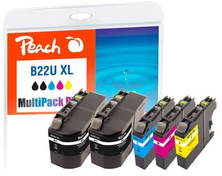 Peach B22 UXL 5 Druckerpatronen XL (2*bk, c/m/y) ersetzt Brother LC-22UXL für z.B. Brother DCPJ 785 DW, Brother MFCJ 985 DW