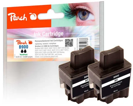 Peach B900 bk Doppelpack Druckerpatronen 2*bk ersetzt Brother LC-900bk*2 für z.B. Brother DCP -105 C, Brother DCP -110 C, Brother DCP -110