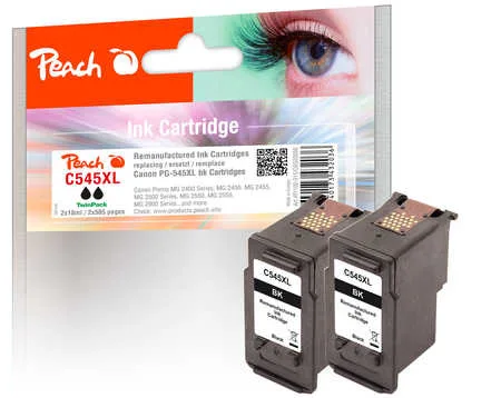 Peach C545 XL 2 Druckköpfe XL 2*bk ersetzt Canon PG-545XL*2, 8286B001*2 für z.B. Canon Pixma TS 3350, Canon Pixma MG 3051, Canon Pixma MG 2450