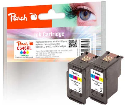 Peach C546 XL Doppelpack Druckköpfe XL 2*col ersetzt Canon CL-546XL*2, 8288B001*2 für z.B. Canon Pixma TS 3350, Canon Pixma MG 3051