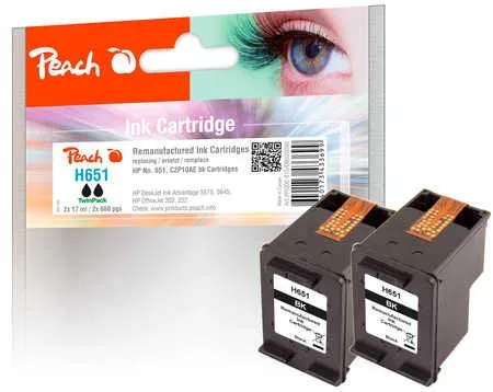 Peach HP 651 bk 2 Druckköpfe 2*bk ersetzt HP No. 651 bk*2, C2P10AE*2 für z.B. HP OfficeJet 252 Mobile, HP OfficeJet 202, HP OfficeJet 202 C