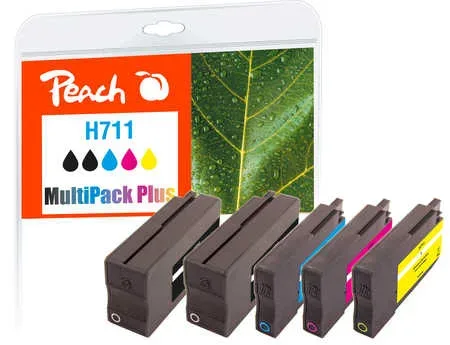 Peach HP 711 5 Druckerpatronen (2*bk, c/m/y) ersetzt HP No. 711, CZ129AE, CZ130AE, CZ131AE, CZ132AE für z.B. HP DesignJet T 520 36 Inch