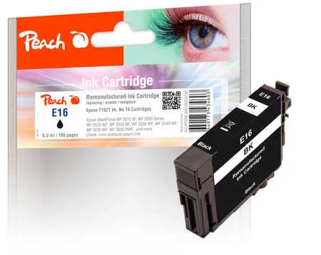 Peach E16 bk Druckerpatrone bk ersetzt Epson No. 16 bk, C13T16214010 für z.B. Epson WorkForce WF -2010 W, Epson WorkForce WF -2500