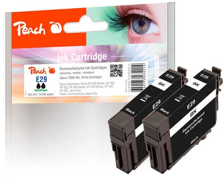 Peach E29 2 Druckerpatronen 2*bk ersetzt Epson T2981, No. 29 bk*2, C13T29814010*2 für z.B. Epson Expression Home XP -235
