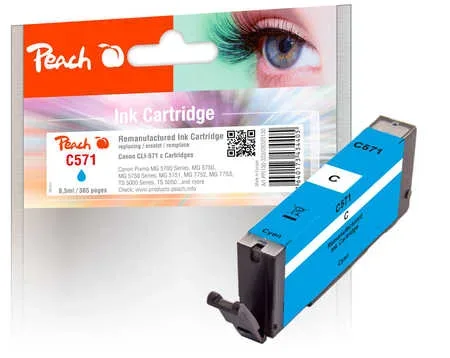 Peach C571 C Druckerpatrone cy ersetzt Canon CLI-571C, 0386C001 für z.B. Canon Pixma MG 5750, Canon Pixma MG 7750, Canon Pixma TS 8050