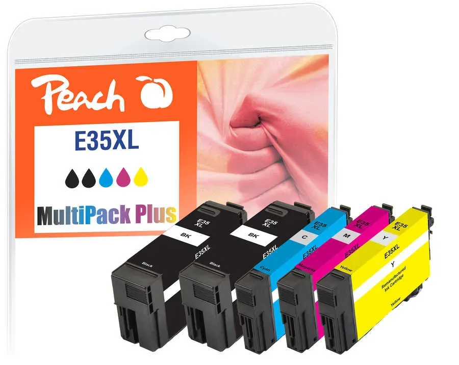 Peach E35 XL 5 Druckerpatronen XL (2*bk, c/m/y) ersetzt Epson No. 35XL, T3591*2, T3592, T3593, T3594 für z.B. Epson WorkForce Pro WF -4720 DWF