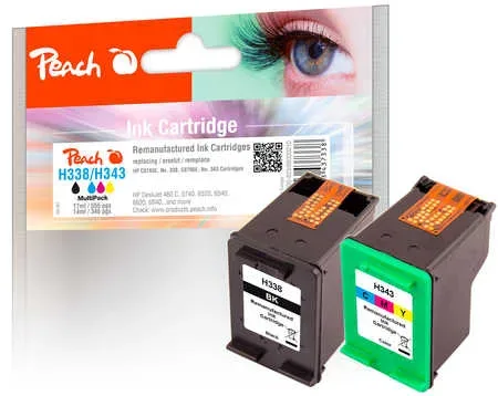 Peach HP 338 2 Druckköpfe (bk, col) ersetzt HP No. 338, No. 343, C8765E, C8766E für z.B. HP DeskJet 460, HP DeskJet 460 C, HP DeskJet 460 CB