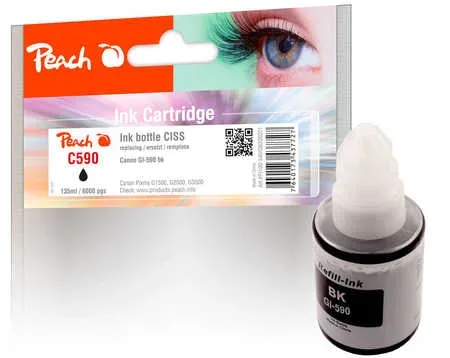 Peach C590 BK Tintenbehälter pigm. bk ersetzt Canon GI-590BK, 1603C001 für z.B. Canon Pixma G 3501, Canon Pixma G 1500, Canon Pixma G 2500