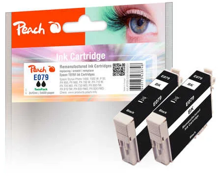 Peach E791 BK 2 Druckerpatronen XL 2*bk ersetzt Epson T0791BK*2, C13T07914010*2 für z.B. Epson Stylus Photo PX 730 WD, Epson Stylus Photo PX 710 W