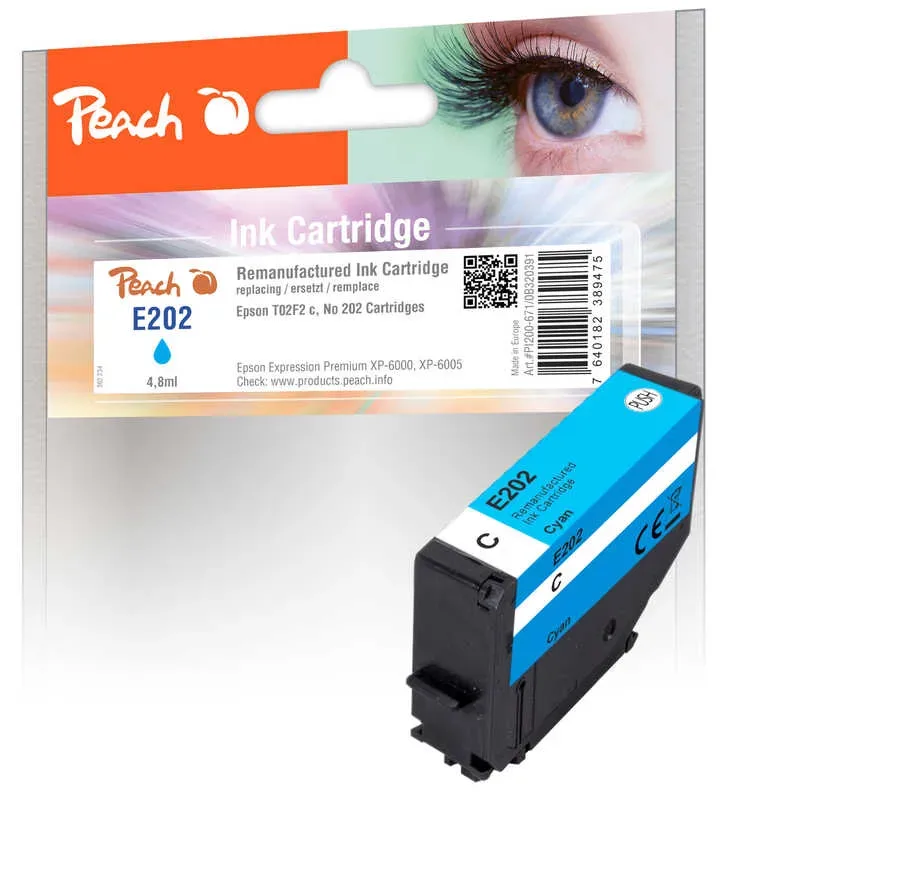 Peach E2F2 Druckerpatrone cy ersetzt Epson T02F2, No. 202 c, C13T02F24010 für z.B. Epson Expression Premium XP -6000