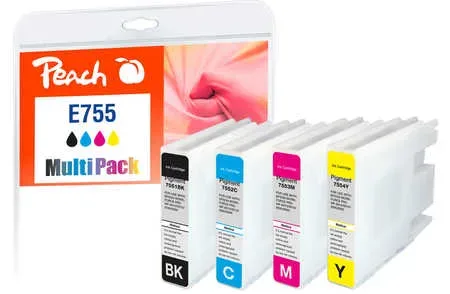Peach E754/755/756 4 XL Druckerpatronen XL (bk, c/m/y) ersetzt Epson T755XL für z.B. Epson WorkForce Pro WF -6530 MFP, Epson WorkForce Pro WF -8090