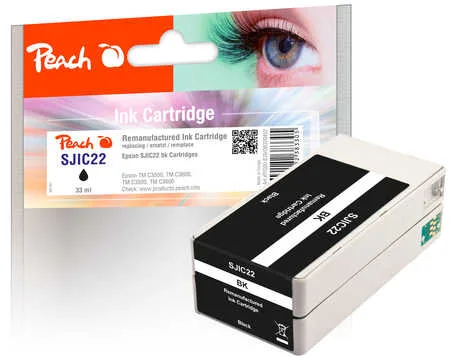 Peach ESJIC22 Druckerpatrone bk ersetzt Epson SJIC22BK, C33S020601 für z.B. Epson TMC 3500, Epson ColorWorks C 3500