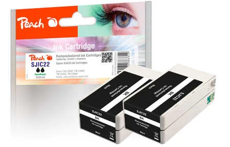 Peach ESJIC22 2 Druckerpatronen 2*bk ersetzt Epson SJIC22BK*2, C33S020601*2 für z.B. Epson TMC 3500, Epson ColorWorks C 3500