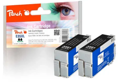 Peach E35 2 Druckerpatronen XL 2*bk ersetzt Epson T3591, No. 35XL bk*2, C13T35914010*2 für z.B. Epson WorkForce Pro WF -4720 DWF