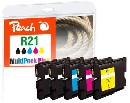 Peach R21 5 Druckerpatronen (2*bk, c/m/y) ersetzt Ricoh GC21, 405532, 405533, 405534, 405535 für z.B. Ricoh Aficio GX 2500, Ricoh Aficio GX 3000