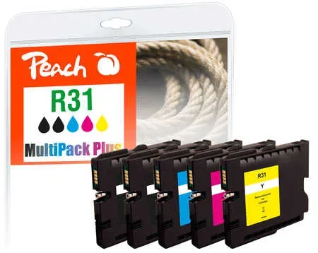 Peach R31 5 Druckerpatronen (2*bk, c/m/y) ersetzt Ricoh GC31, 405688*2, 405689, 405690, 405691 für z.B. Ricoh Aficio GX e 2600