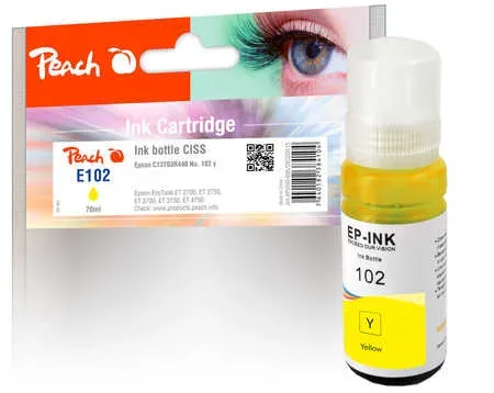 Peach E102 y Tintenbehälter ye ersetzt Epson No. 102 y, C13T03R440 für z.B. Epson EcoTank ET -2700, Epson EcoTank ET -2750, Epson EcoTank ET -3700