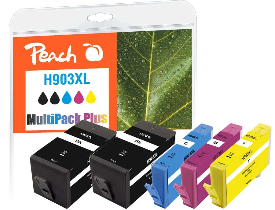 Peach HP 903 XL 5 Druckerpatronen XL (2*bk, c/m/y) ersetzt HP No. 903XL, T6M15AE*2, T6M03AE, T6M07AE, T6M11AE für z.B. HP OfficeJet Pro 6970