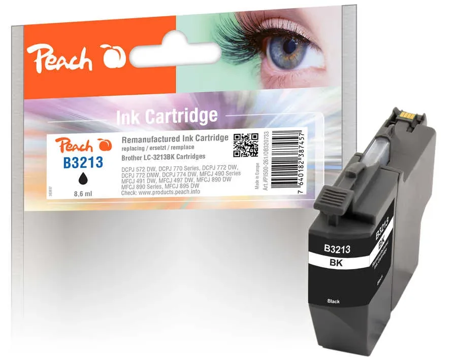 Peach B3213 BK Druckerpatrone XL bk ersetzt Brother LC-3213BK für z.B. Brother DCPJ 774 DW, Brother DCPJ 572 DW, Brother DCPJ 770, Brother DCPJ 772 DW
