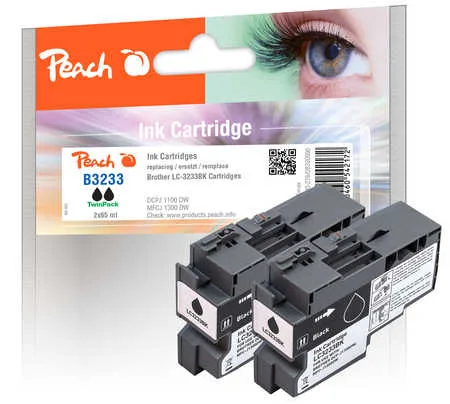 Peach B3233 BK 2 Druckerpatronen 2*bk ersetzt Brother LC-3233BK für z.B. Brother DCPJ 1100 DW, Brother MFCJ 1300 DW
