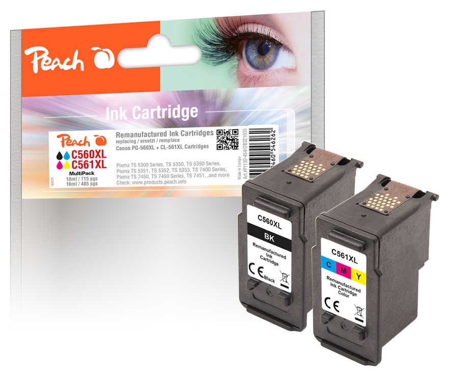 Peach C560 XLBK 2 Druckerpatronen XL (bk, col) ersetzt Canon PG-560XLBK, CL-561XLC, 3712C006 für z.B. Canon Pixma TS 5350 i, Canon Pixma TS 5351 i