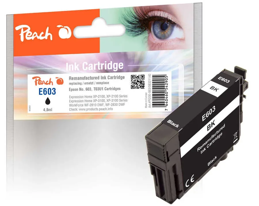 Peach E603 BK Druckerpatrone bk ersetzt Epson No. 603BK, C13T03U14010 für z.B. Epson Expression Home XP -2100, Epson Expression Home XP -2105