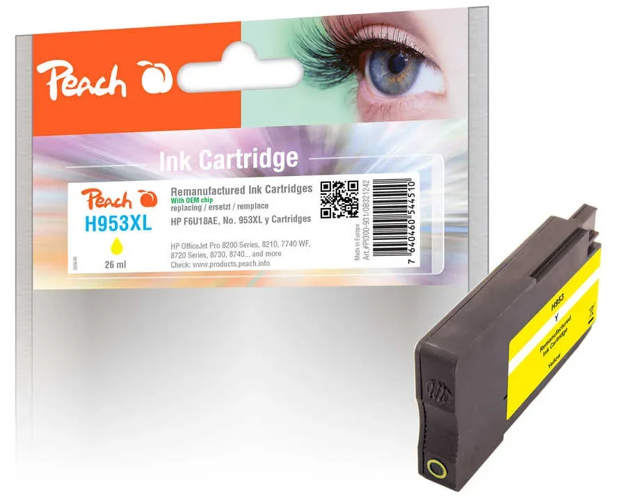 Peach HP 953 XLy Druckerpatrone XL ye ersetzt HP No. 953XL y, F6U18AE für z.B. HP OfficeJet Pro 8730, HP OfficeJet Pro 8710, HP OfficeJet Pro 8720