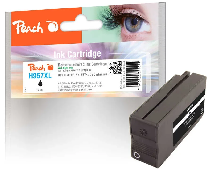 Peach HP 957 XLbk Druckerpatrone XL bk ersetzt HP No. 957XL bk, L0R40AE für z.B. HP OfficeJet Pro 8730, HP OfficeJet Pro 8720, HP OfficeJet Pro 7740 WF