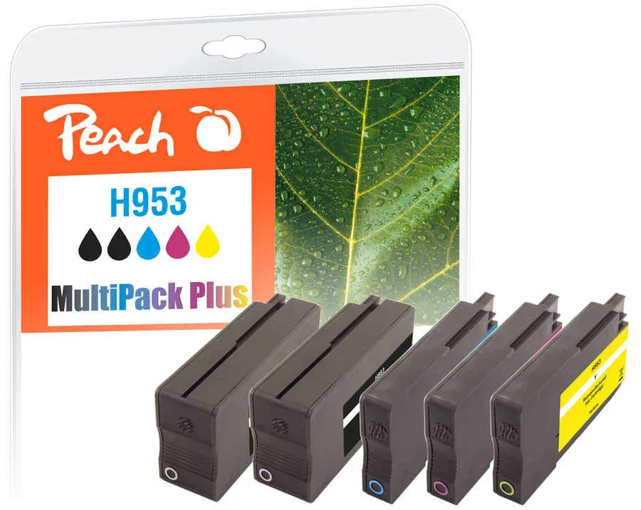 Peach HP 953 5 Druckerpatronen (2*bk, c/m/y) ersetzt HP No. 953, L0S58AE*2, F6U12AE, F6U13AE, F6U14AE für z.B. HP OfficeJet Pro 8730