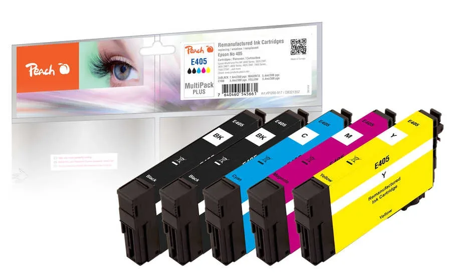Peach E405 5 Druckerpatronen (2*bk/c, m, y) ersetzt Epson No. 405 für z.B. Epson WorkForce ECC 7000, Epson WorkForce Pro WF -3800