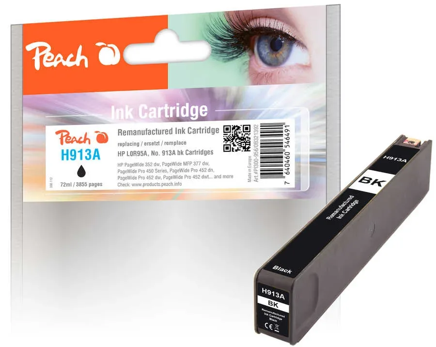 Peach HP 913 ABK Druckerpatrone bk ersetzt HP No. 913A BK, L0R95AE für z.B. HP PageWide 352 dw, HP PageWide Pro 450, HP PageWide Pro 452 dn