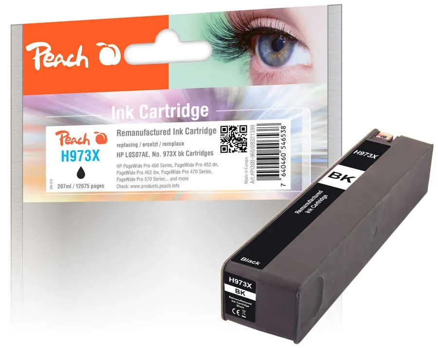 Peach HP 973 XBK Druckerpatrone XL bk ersetzt HP No. 973X BK, L0S07AE für z.B. HP PageWide Pro 450, HP PageWide Pro 452 dn, HP PageWide Pro 452 dw